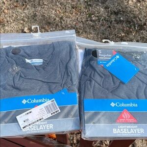 Columbia Men's Blue Lightweight Baselayer Thermal Reflective Shirt & Bottoms.
